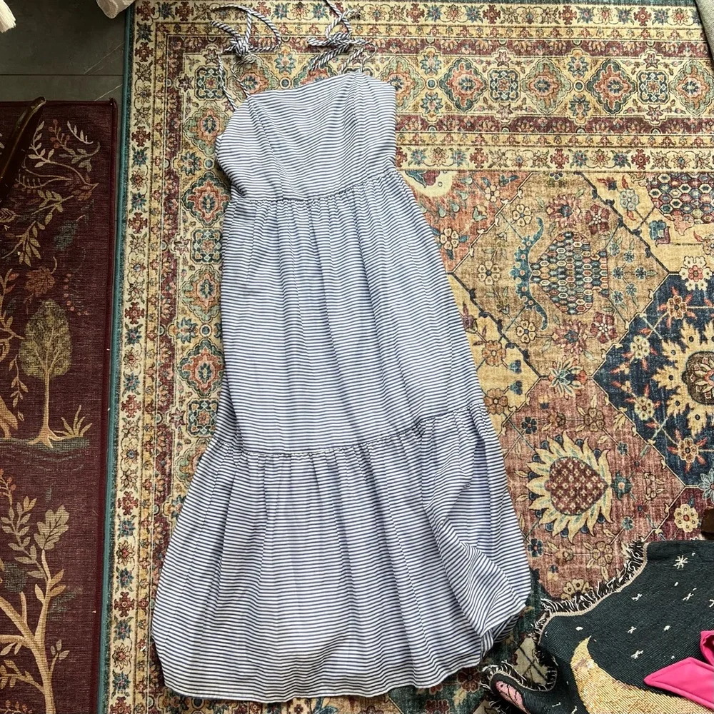Gianni Bini Blue Ruffled Tiered striped bow strap Maxi Sundress, NWOT, size 6 - Picture 2 of 6